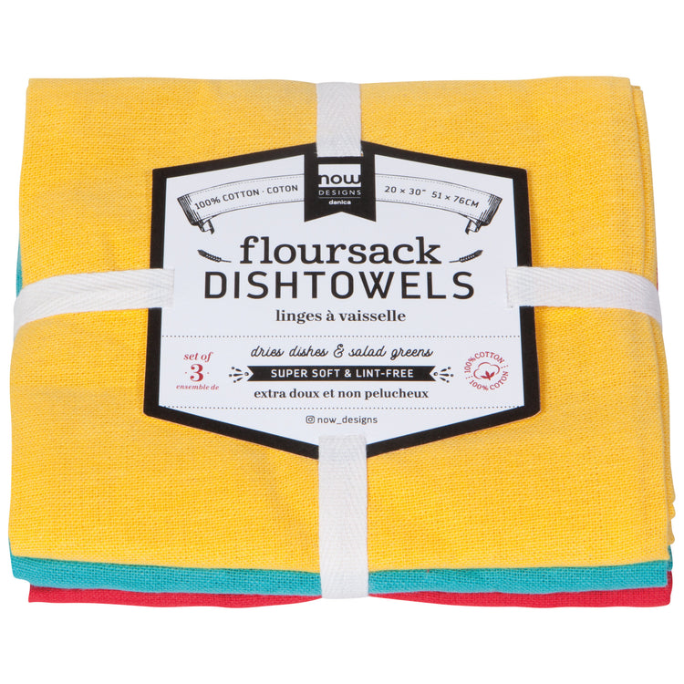 Lemon Turquoise Grenadine Floursack Dishtowels Set of 3
