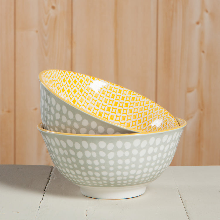 Dots Gray and Yellow Stamped Bowl 6 inch