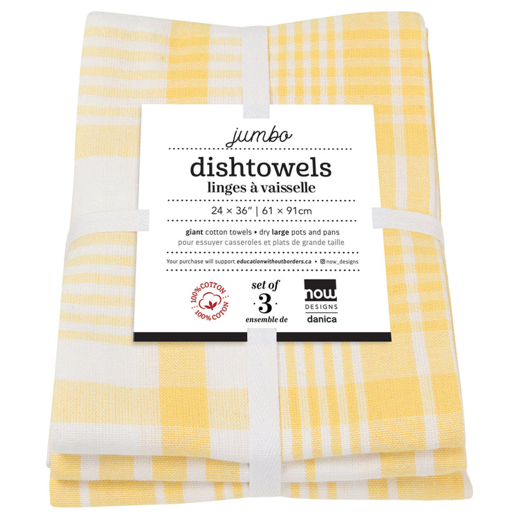 Jumbo Lemon Yellow Dishtowels Set of 3
