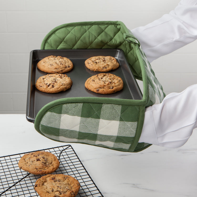 Elm Green Check Long Double Handed Chef Mitt