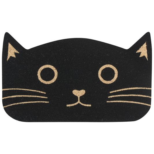 Black Cat Shaped Coir Fibre Doormat