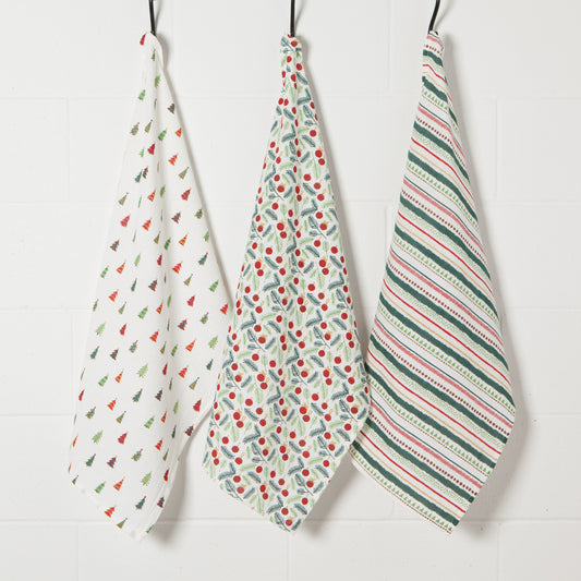 Merry And Bright Bakers Floursack Dishtowels Set of 3