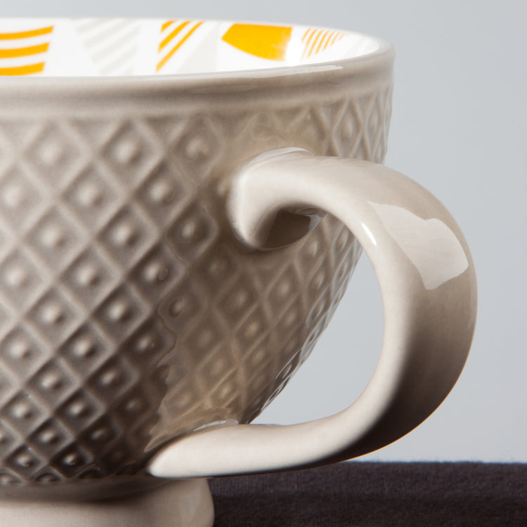 Taupe Stamped Latte Mug 14 oz