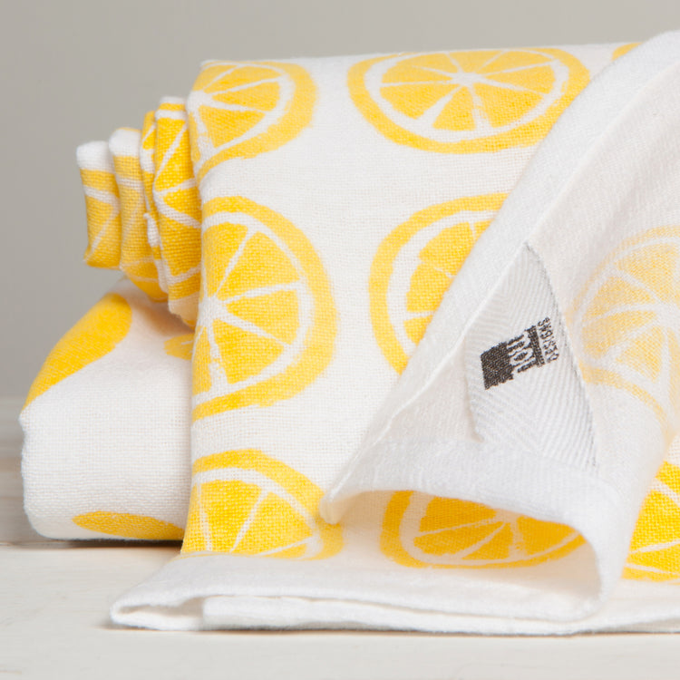 Lemon Print Yellow Floursack Dishtowels Set of 2