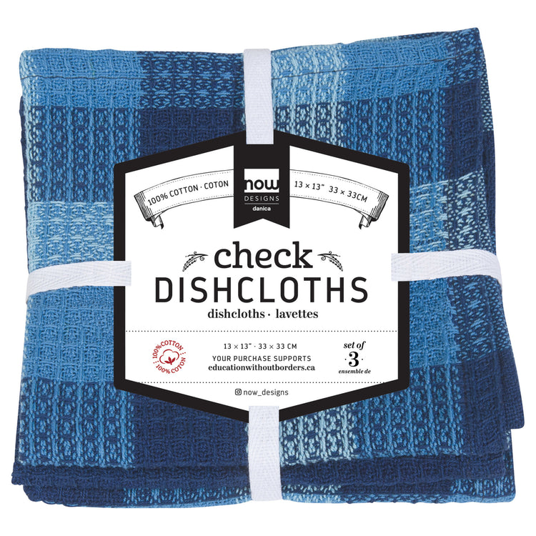 Check Indigo Dishcloths Set of 3