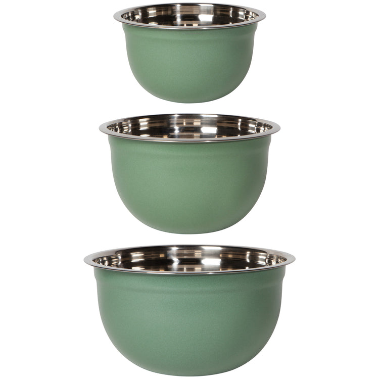 Matte Steel Elm Green Mixing Bowls Set of 3