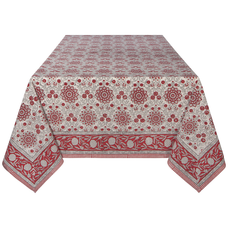 Passionflower Block Print Tablecloth 90 x 60