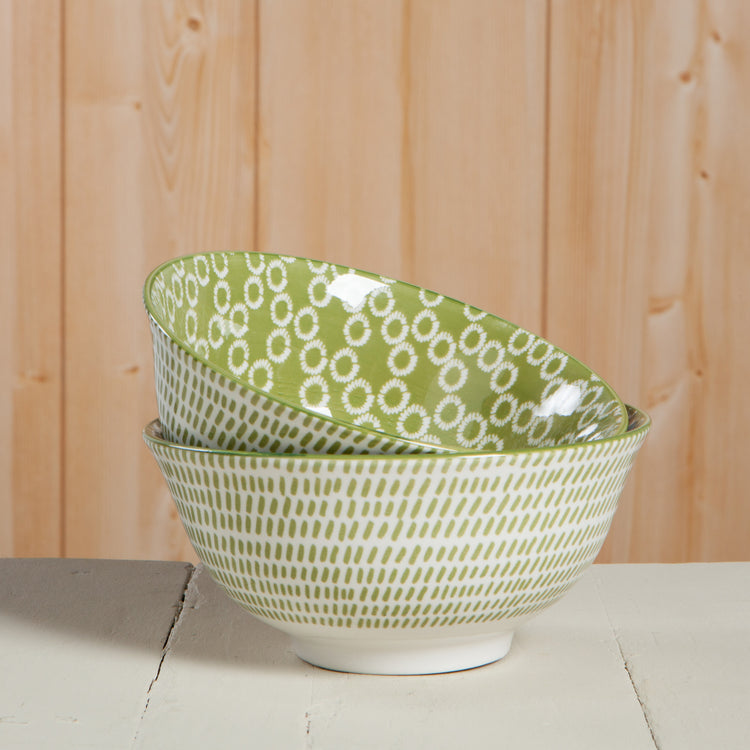 Green Rings Stamped Bowl 6 inch