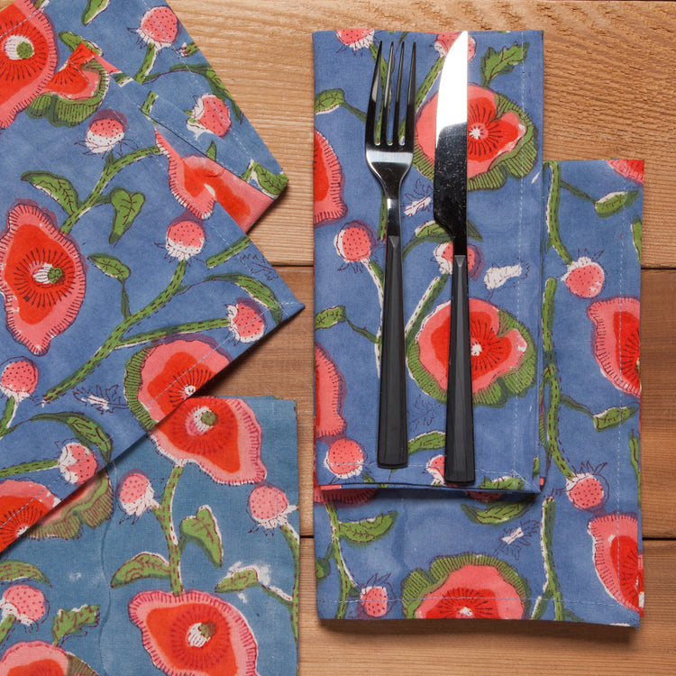 Poppy Block Print Napkins Set of 4