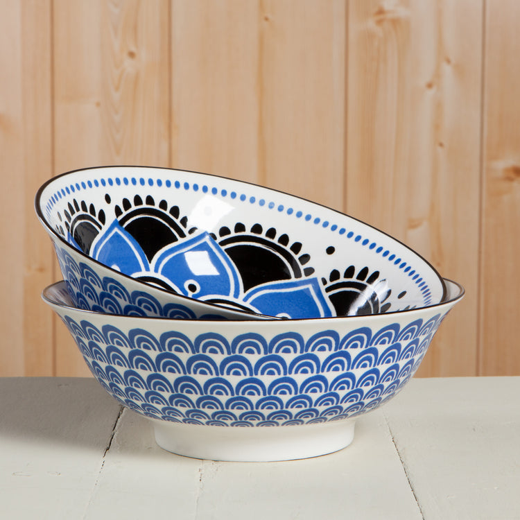 Blue Floral Stamped Bowl 8 inch