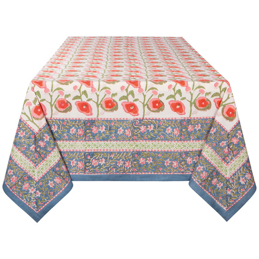 Poppy Block Print Tablecloth 90 x 60 inches
