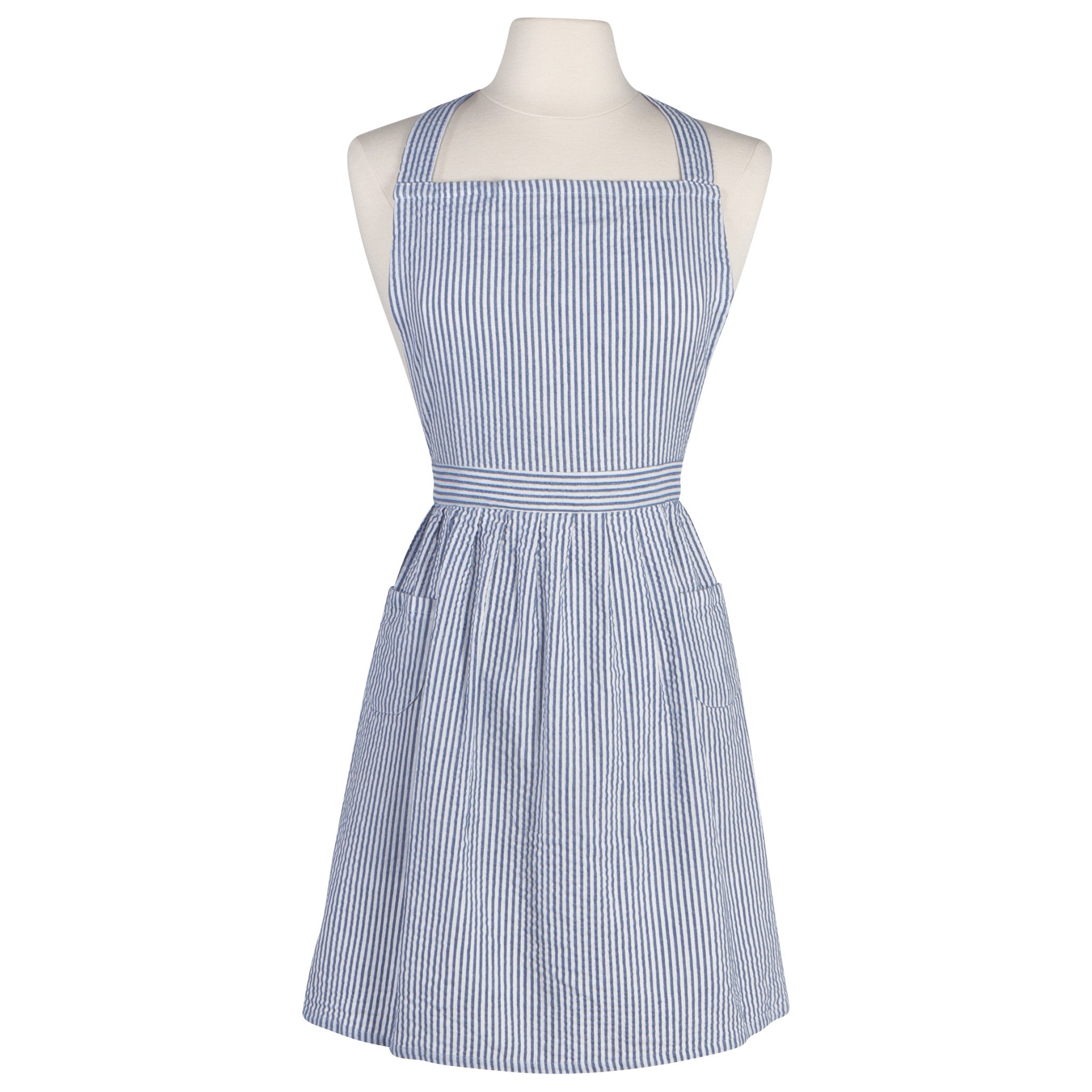 Blue Seersucker Classic Apron