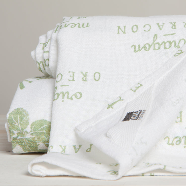 Herbs Print Sage Green Floursack Dishtowels Set of 2