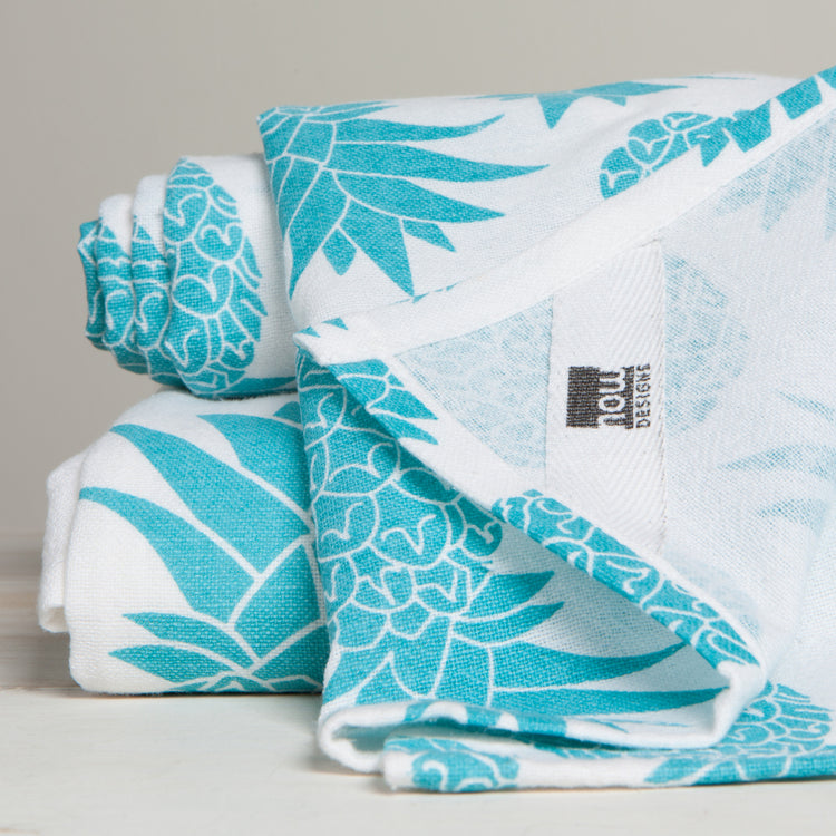Pineapple Print Bali Blue Floursack Dishtowel Set of 2