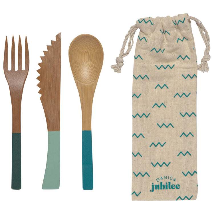 Marina Blue Bamboo Cutlery Set of 3 With Carry Bag