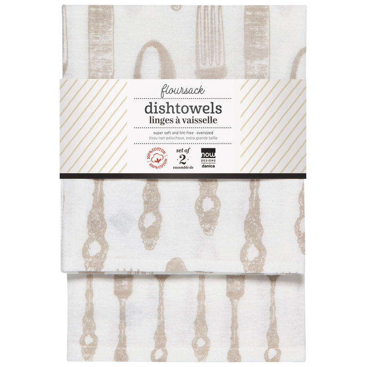 Cutlery Print Sandstone Floursack Dishtowels Set of 2