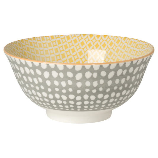 Dots Gray and Yellow Stamped Bowl 6 inch