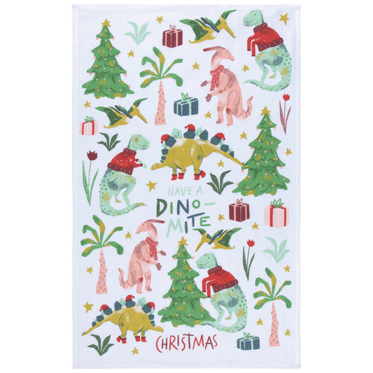 Dino-Mite Christmas Cotton Dishtowel